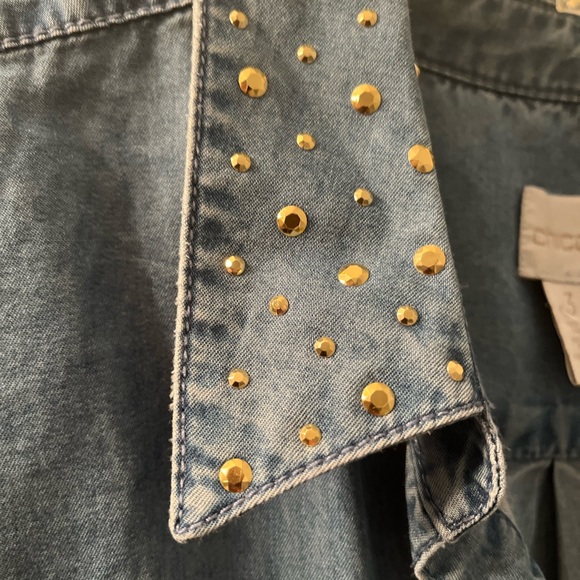 Chico's Gold Studded Blue Denim Shirt - Picture 2 of 5